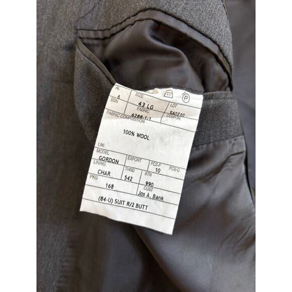 Jos A Bank Gordon 100% Wool Suit Set Coat 43L Slacks 37L Charcoal Formal - Picture 8 of 11